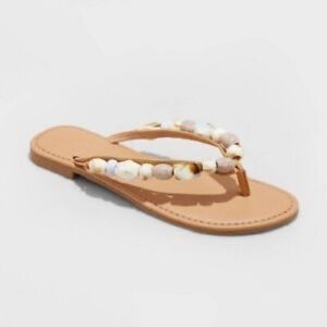Womens Cindy Beaded Flip Flop Sandals - universal thread-tan-various sizes-new